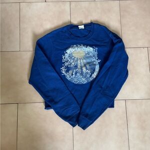 Blue Cropped Graphic Crew Neck